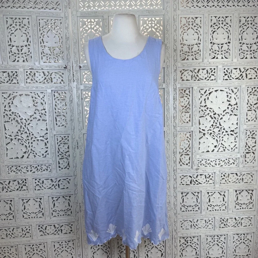 Calypso St Barth Blue Linen Blend Sleeveless Dress Womens Medium Resort Coastal - Picture 1 of 8